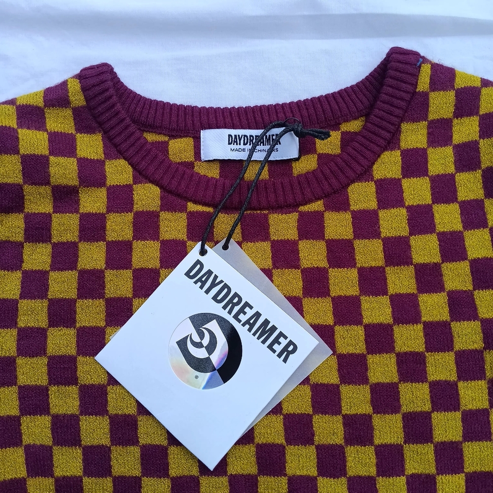 NWT Daydreamer Crop Women's Sweater XS Cozy Fig Checkers Long Sleeve - Picture 4 of 10